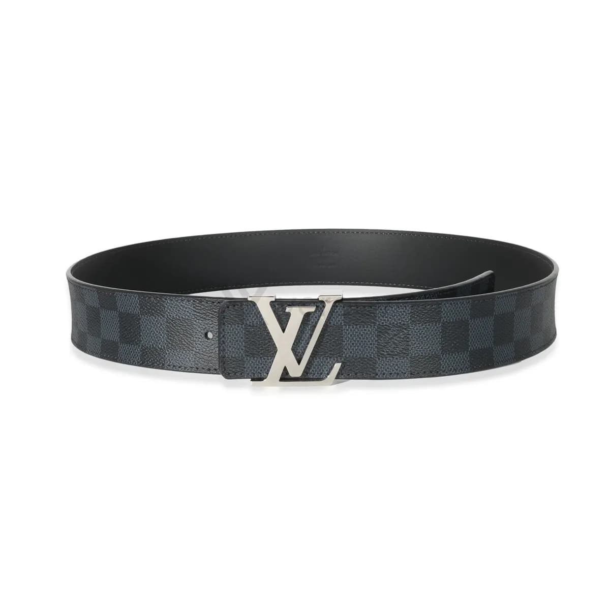 Sample photo for belts: a Louis Vuitton belt with an LV buckle in Damier Graphite canvas