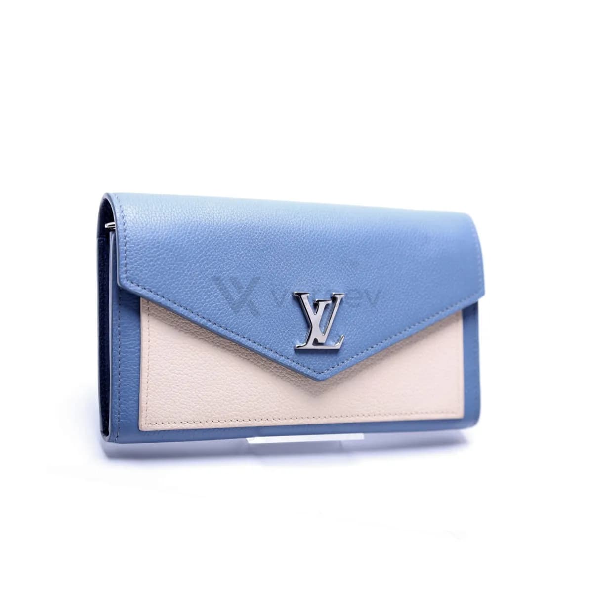 Sample photo for wallets: a blue and cream leather Louis Vuitton wallet